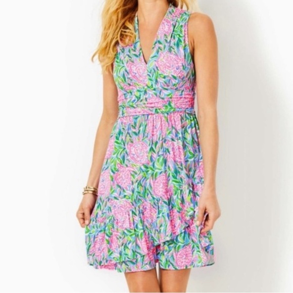 Lilly Pulitzer Dresses & Skirts - Lilly Pulitzer Annalise V-Neck Dress Blue Turtley Love Tiered Skirt Women's L